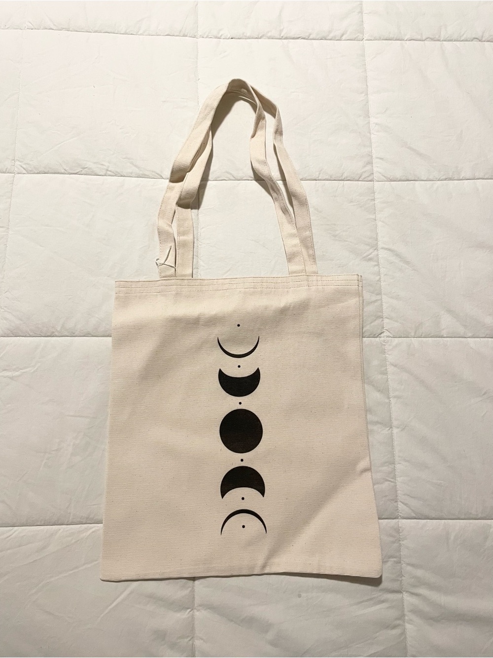 Natural Canvas Moon Phase Tote Bag - Black Print